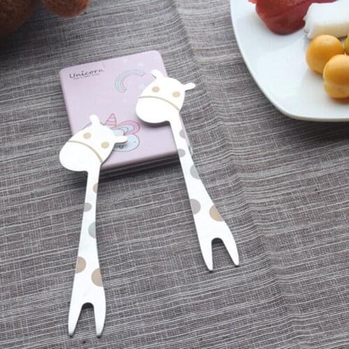 Fruit Forks Kitchen Gadgets Giraffe Shape Food Picks Salad Desert Forks Snack Toothpick Stainless steel Cartoon Tableware