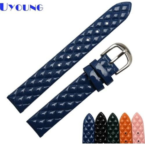 Glossy Genuine 14mm 16mm leather rhomboids strap watchband for women wristwatches belt wholesale leather bracelet