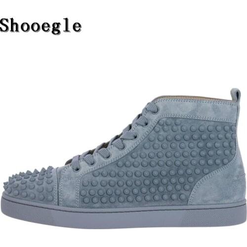 SHOOEGLE Fashion Chaussure Homme Men Suede Spike Stylish Sneakers High-top Men Shoes Platform Rivets Red Blue Ankle Boots