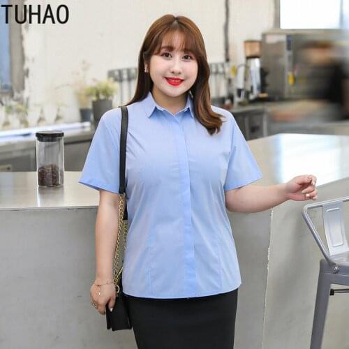 TUHAO 10XL 9XL 8XL 7XL 6XL Plus size work clothes BLOUSE women large size blue white shirt business shirt blouses tops WM106