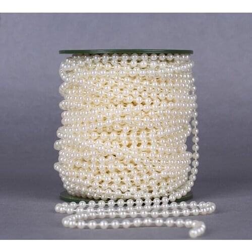 A Pack 5 Meters Length Beige Color 5MM Artificial Pearls Bead Garland Spool Rope Wedding Party Christmas Home Hanging Decoration