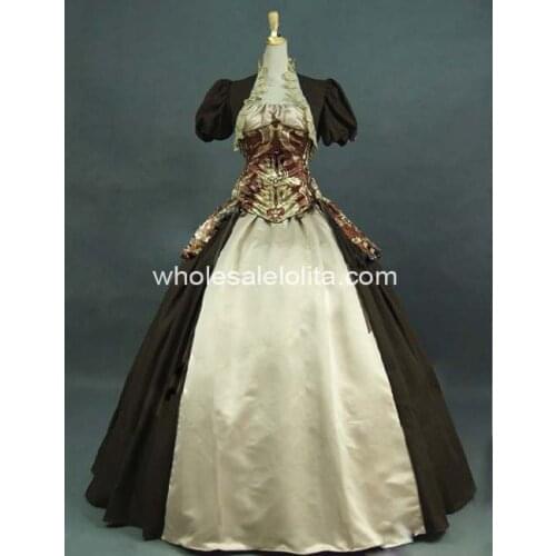 Victorian Army Green and Beige Royal Princess Corset Bustle Ball Gown Dress Theatre Clothing Dress