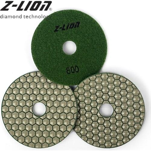 Z-LEAP 4" 3pcs Diamond Dry Polishing Pads Flexible Grinding Pads for Stone Granite Marble Concrete 50~3000 Grit