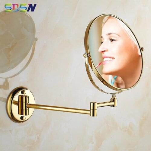 Golden Bathroom Mirrors SDSN Brass Cosmetic Mirror 8 Inch Bathroom Washing Makeup Mirror 3x 5x Magnifying Bathroom Mirrors