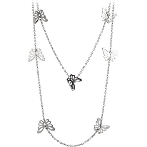WOWTIGER Women fashion stainless steel Punk Neck chain butterfly Pendant Double necklace for women accessories gifts wholesale