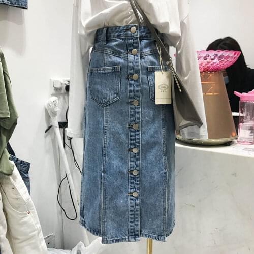 Womens skirt summer Korean version of the new high waist mid-length skirt single-breasted one-step skirt package hip skirt