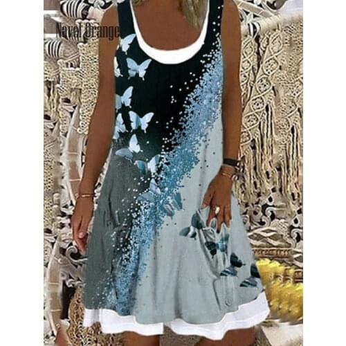 New Summer Women O-Neck Sleeveless Mini Dress Casual Loose Plus Size 3XL Ladies Dress Sweet Style Elegant Female Dress Vestidos