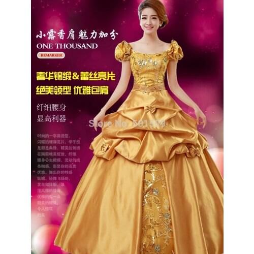 Golden sequins embroidery ruffle womens medieval dress Renaissance gown Sissi princess costume Victorian Belle Ball
