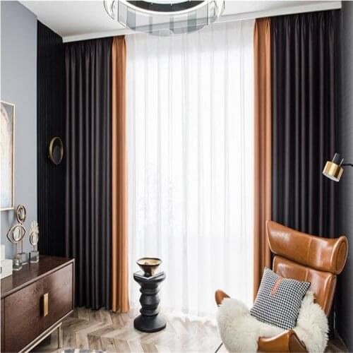 1piece high 98% shade Full blackout double-sided cotton linen curtain finished custom patchwork bedroom window curtains