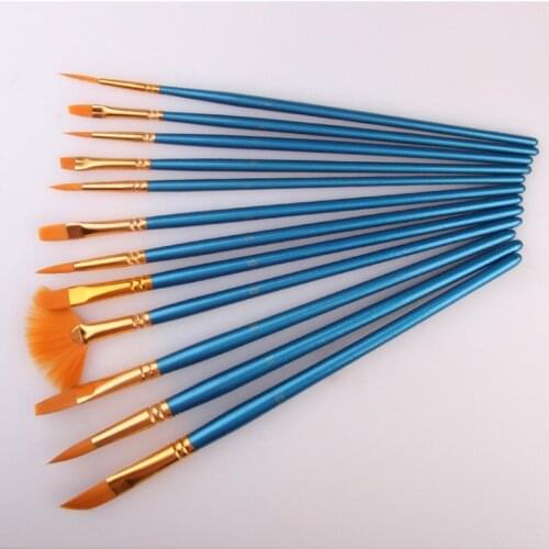 12 Pcs Nylon Hair Oil Paint Pen Drawing Art Supplies Wooden Handle Painting Pen Gouache Paint Brush Set Kids Student