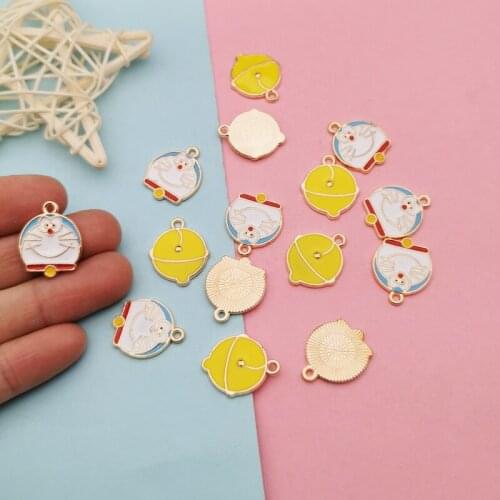 20pcs Kawaii Yellow Bell Cat Charms For Jewelry Making Earring Zinc Alloy Cartoon Cat Pendant Necklace Bracelet Finding