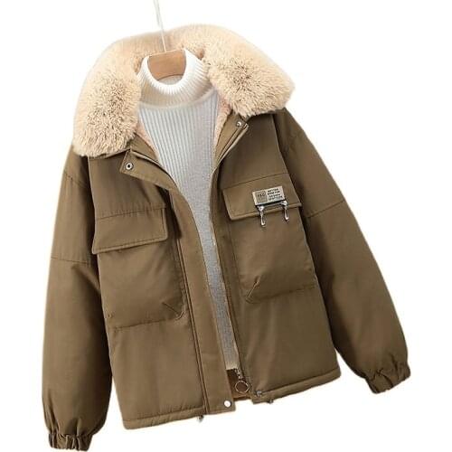 2021 Female Winter Wool Coat Casual Zipper Feminine Coat Jacket Loose Short Parkas Womens Warm Clothes Plus size Winter Jackets