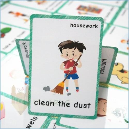 28pcs Housework English Flashcards For Children Early Learning Educational Cards English Teacher Teaching Aid Game Penalty Card