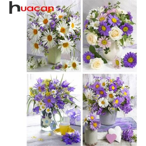 Huacan Diamond Embroidery Set 5D Daisy DIY Diamond Painting Full Mosaic Vase Flower Needlework Gift Decoration For Home
