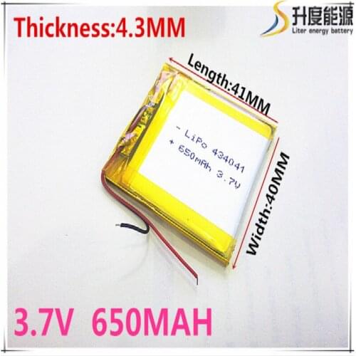 Free shipping 3.7 V 434041 lithium-ion polymer battery 650 mah vehicle traveling data recorder LED speakers toys