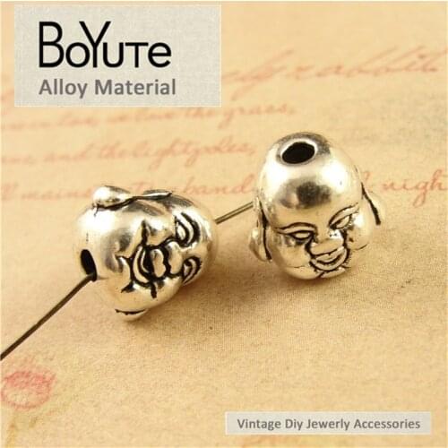 BoYuTe (60 Pieces/Lot) 10*11MM Antique Silver Plated Metal Alloy Buddha Beads Charm Spacer Beads for Jewelry Making Diy Bracelet