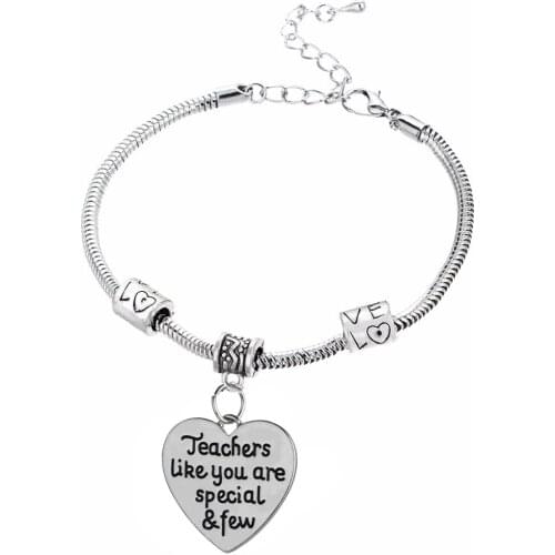 12PC Love Bead Chain Bangle Teachers Like You Are Special And Few Pendant Bracelets Thank You Teacher Thanksgiving Gifts Jewelry