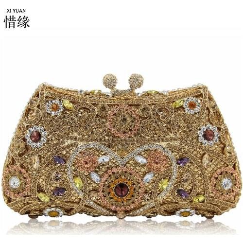 XIYUAN BRAND Vintage Bridesmaids Clutches Women Day Clutch Luxury Crystal Bags Gold Diamond Lady Evening Bag Small Wedding Purse