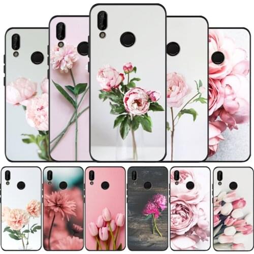 Pink Flower Peony black soft Phone Case for huawei P40 P30 P20 P10 Pro lite P9 Lite nova 4E 6SE Psmart 2019 Y6 9 Prime