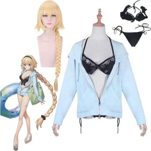FGO Jeanne d'Arc Swimsuit Fate Grand Order Game Cosplay Costume Joan of Arc Cosplay Swimwear Pool Party Sexy Bikini Set wig