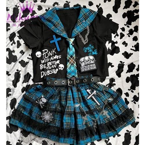 Blue Rose Pink Punk Top Skirts