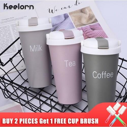 Keelorn 500ml New Design Straw Coffee Mug Stainless Steel Thermos Tumbler Cups with Handle Vacuum Flask Water Bottle Milk Mug