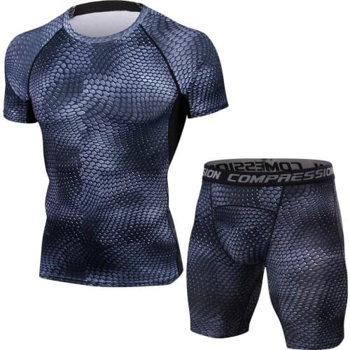 Snake 3D Tracksuit Mens Suits BodyBuilding Shirts Shorts Tight Set Men Clothing Quick Dry Mens Sportswear