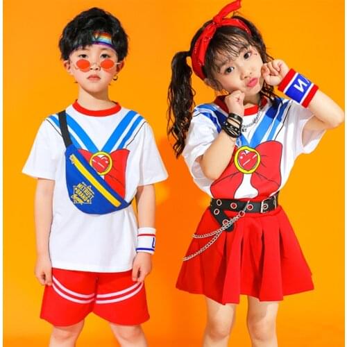 Summer Kids Catwalk Show Cheerleaders Stage Clothes Suit Jazz Dance Costumes Street Dance Practice Wear Group Clothing YS1568