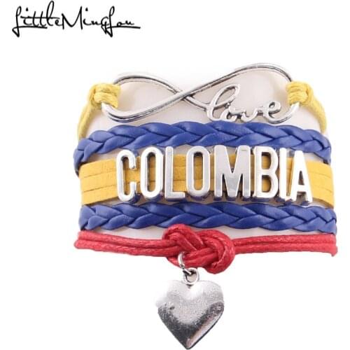 Little MingLou Infinity love Colombia Bracelet heart charm leather wrap men bracelets & bangles for women jewelry Tourism gift