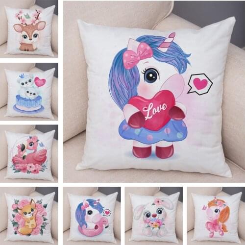 Cute Cartoon Unicorn Fox Elephant Deer Cushion Cover for Children Room Sofa Home Car Decor Pillow Case Plush Pillowcase 45x45cm