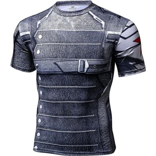 Mens Compression T-shirt Super Hero Soldier Fitness T Shirt Tops Tight Cycling Sport Tee