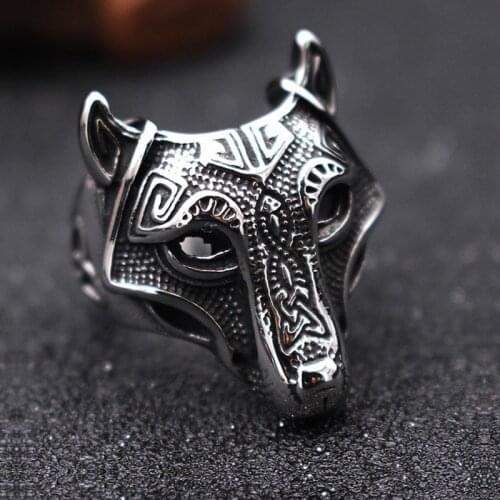 Mens Viking Wolf Ring Stainless Steel Celtics Spiral Knot Ring Women Man Nordic Viking Amulet Jewelry