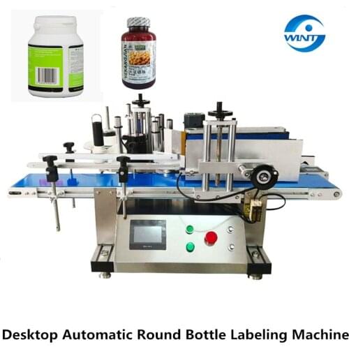 Tabletop Automatic Round Bottles Adhesive Sticker For Wine Honey Medicine Vial PET Glass Metal Bottling Labeling Machine