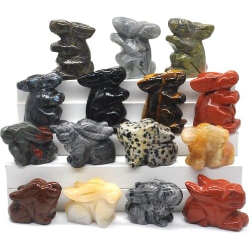 Wholesale 1.5" Rabbit Bunny Statue Natural Gemstone Carving Healing Crystal Animals Figurine Ornament Lucky Decoration