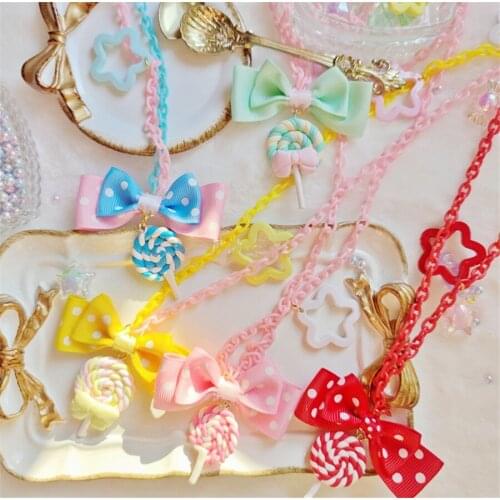 Handmade Lolita Sweet Bowknot Colorful LollipopDessert Pendant Necklace Accessories D426