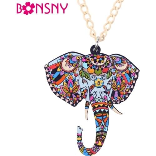 Bonsny Acrylic Jungle Elephant Necklace Cartoon Pendant Chain Collar Choker Pendant Animal Fashion Jewelry For Women Girs New