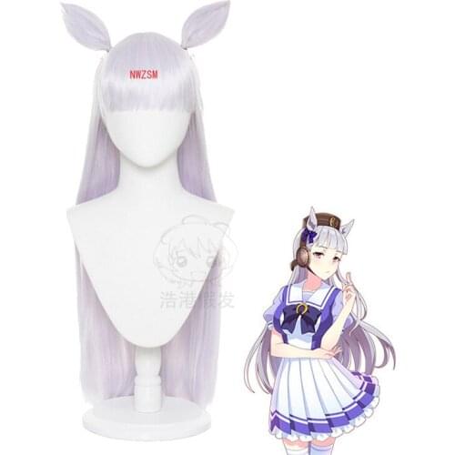 Anime Uma Musume Gold Ship Cosplay Wig Uma Musume Pretty Derby Long Straight Synthetic Hair Wig with Bangs Ears