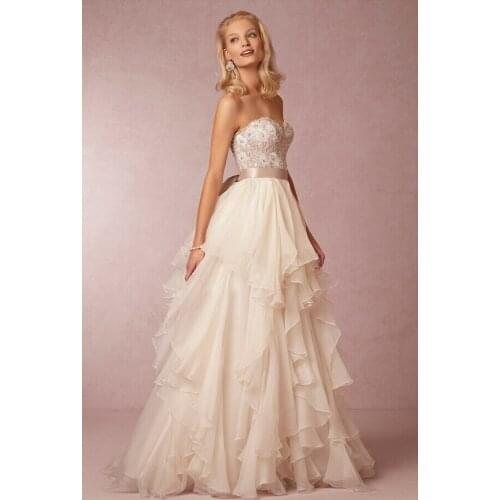 Stunning Sweetheart backless 2018 layered organza bridal gown with sash off the shoulder vestido de noiva bridesmaid dresses