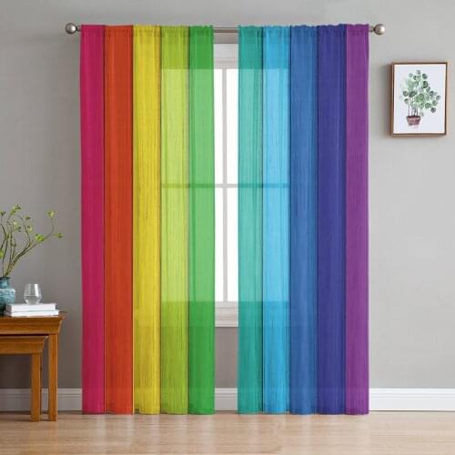 Rainbow Vintage Wood Grain Sheer Window Curtains for Living Room Bedroom Modern Tulle Curtains Fabric Drapes