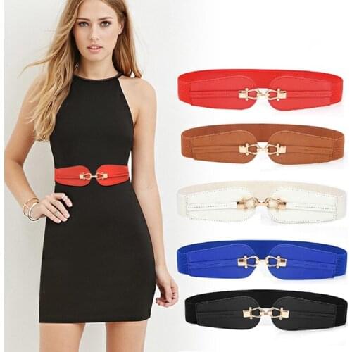 Pu Leather Elastic Wide Belt For Women Fashion Stretch Womens Belts Plus Size Stretch Thick Waist Belt For Dress