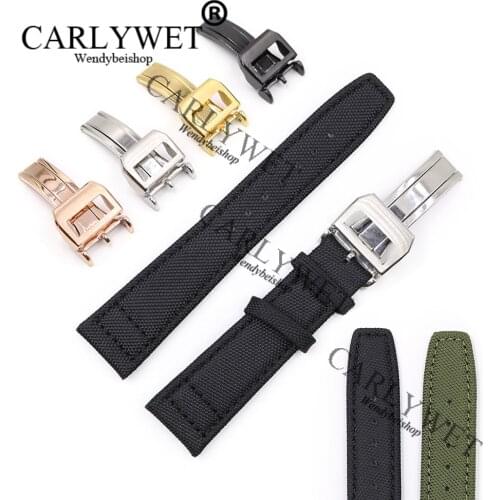 CARLYWET 20 21 22mm Green Black Nylon Fabric Leather Wrist Watch Band Straps For PILOTS WATCHES/Portugieser PORTUGUESE