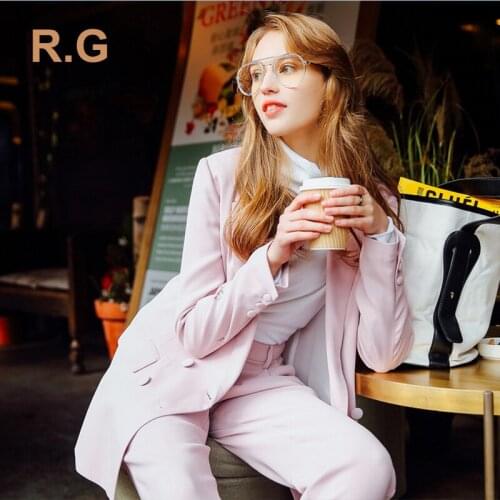 RG Custom Made Pants Suits Work Bussiness Formal Elegant Women Suit Set Pink Beige Office Ladies Blazer Trousers Suits 2018