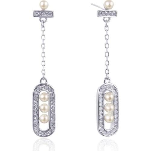 S925 Sterling Silver Drop Earring for Women Pearl Earrings Simple Long Tassel Earring Fine Jewelry for Wedding boucles d'oreiles