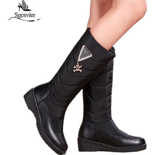 Sgesvier Plus size 35-44 black red snow boots women skull mid heels platform boots plush warm winter boots female shoes footwear