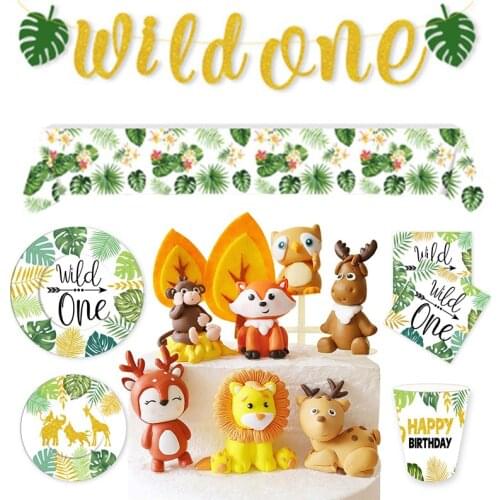 GLOD Wildone Wild Animal Forest Leaf Wild Tablecloth Birthday Party Supplies Cake decoration Party Decoration Baby Shower