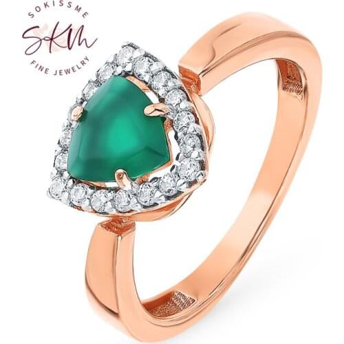 SKM Trendy luxury Emerald rings for women solid 14k 18k rose gold Engagement rings designer Promise Luxury Fine Jewelry