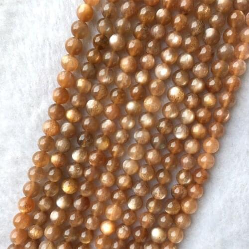High Quality Real Genuine Natural Orange Gold Sunstone flash light Round Loose Gemstone Ball Small Beads 6mm 15" 05606