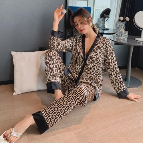 Summer Silk-pajamas Kaeva Pajamas V-neck Sleeping Clothes Home Service Satin Silk Underwear Two-piece Suit Pajamas for Women