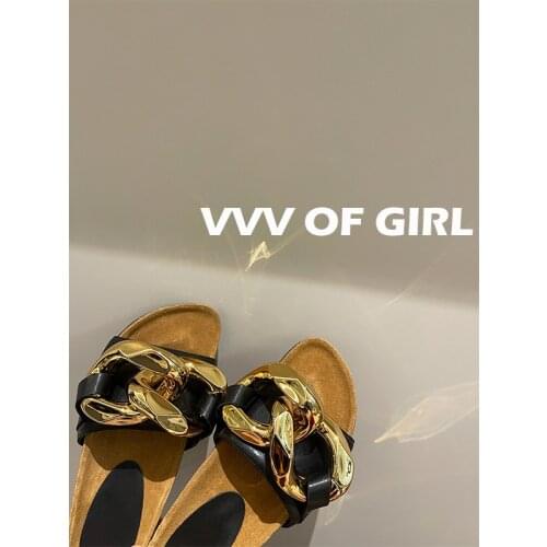 Gaoding version 2021 spring and summer new one line slippers womens large chain thick soled sandals