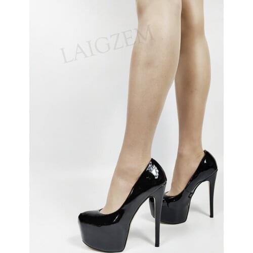 LAIGZEM Women Platform Pumps Dress Slip On Heels Party Shoes Pumps Vrouwen Schoen Sandals EscarpinsFemme Large Size 44 46 50 52